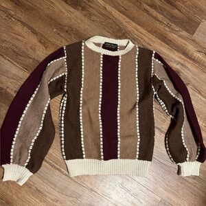 100% Pure Alpaca Made in Peru - Handmade Sweater - Cream and Brown Burgundy